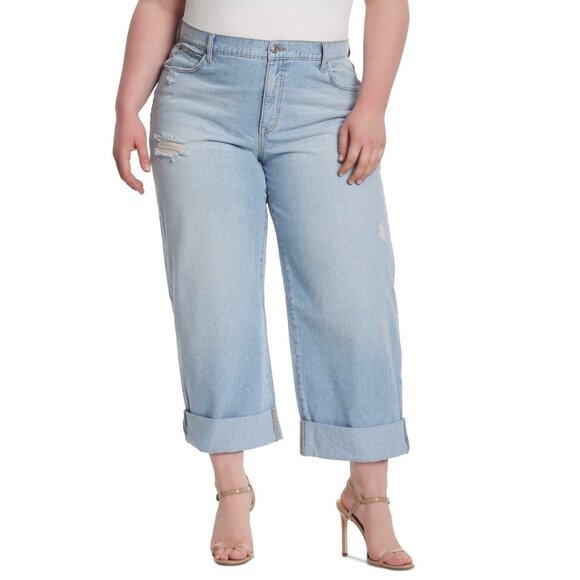 Jessica Simpson Trendy Wide-Leg Boyfriend Jeans BLUE Plus Size 18W MSRP $70 - Picture 1 of 3